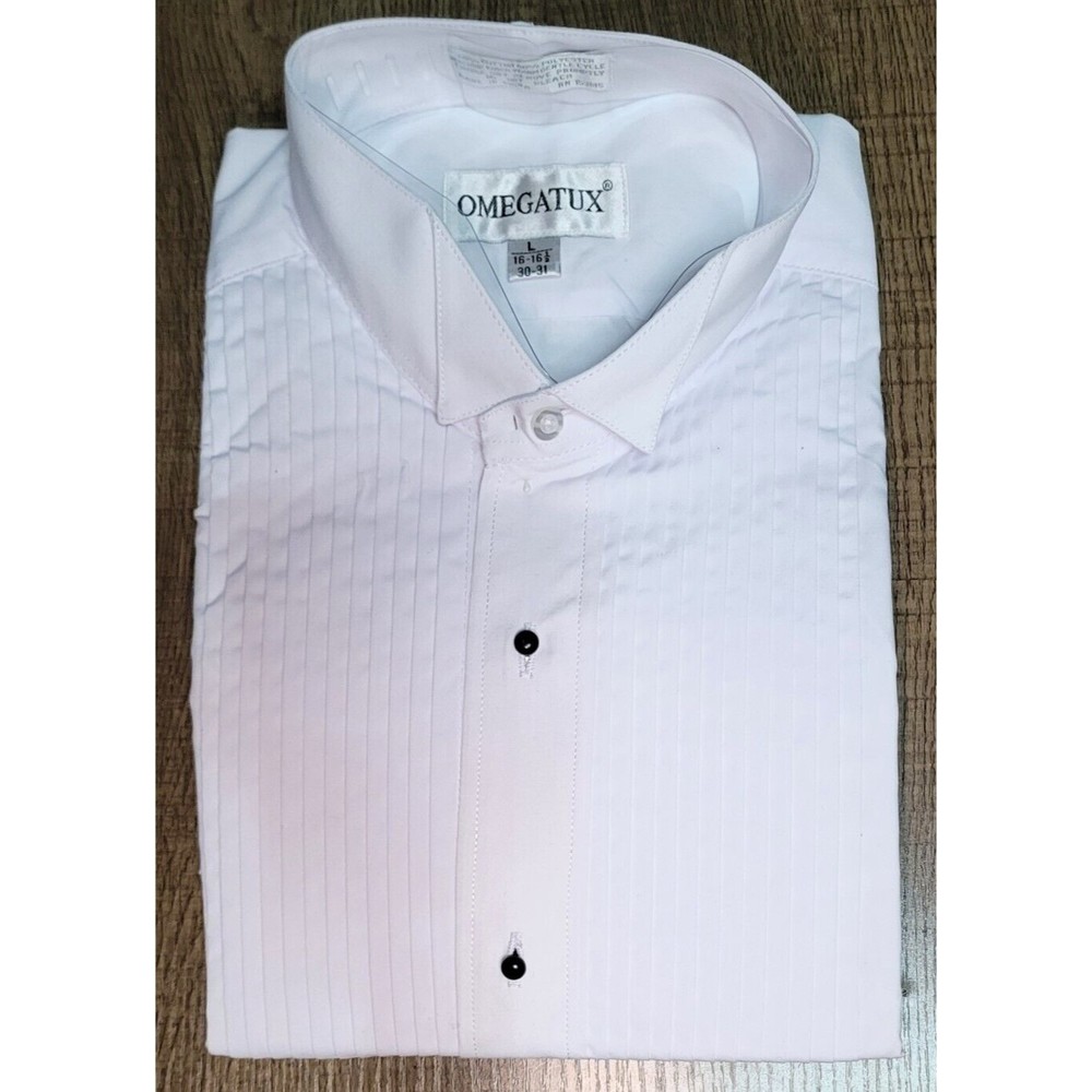 OmegaTux Mens Formal Wing Collar Tuxedo Shirt 1/4" Pleat Large